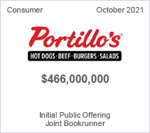 Portillo's - $466 million Initial Public Offering - Joint Bookrunner