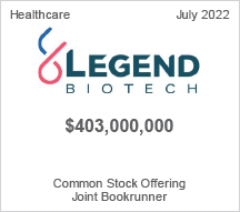 Legend Biotech - $403 million Common Stock Offering - Joint Bookrunner