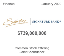 Signature Bank - $739 million Common Stock Offering - Joint Bookrunner