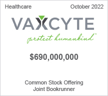 Vaxcyte - $690 million Common Stock Offering - Joint Bookrunner
