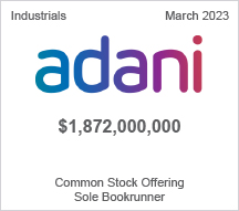 Adani - $1.872 billion Common Stock Offering - Sole Bookrunner