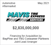 Mavis Tire Express - $2.835 billion - Financing for Acquisition by BayPine and TSG Consumer Partners - Joint Lead Arranger