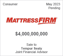 MattressFirm - $4 billion - Sale to Tempur Sealy - Joint Financial Advisor