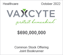 Vaxcyte - $690 million Common Stock Offering - Joint Bookrunner
