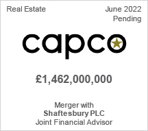 CAPCO - £1.4 billion - Merger with Shaftesbury PLC - Joint Financial Advisor