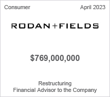 Rodan+Fields - $769 million restructuring - Financial Advisor to the Company