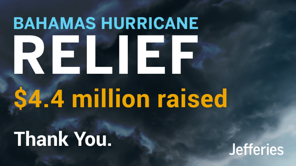 Bahamas Hurricane Relief. $4.4 million raised over a hand dark storm clouds