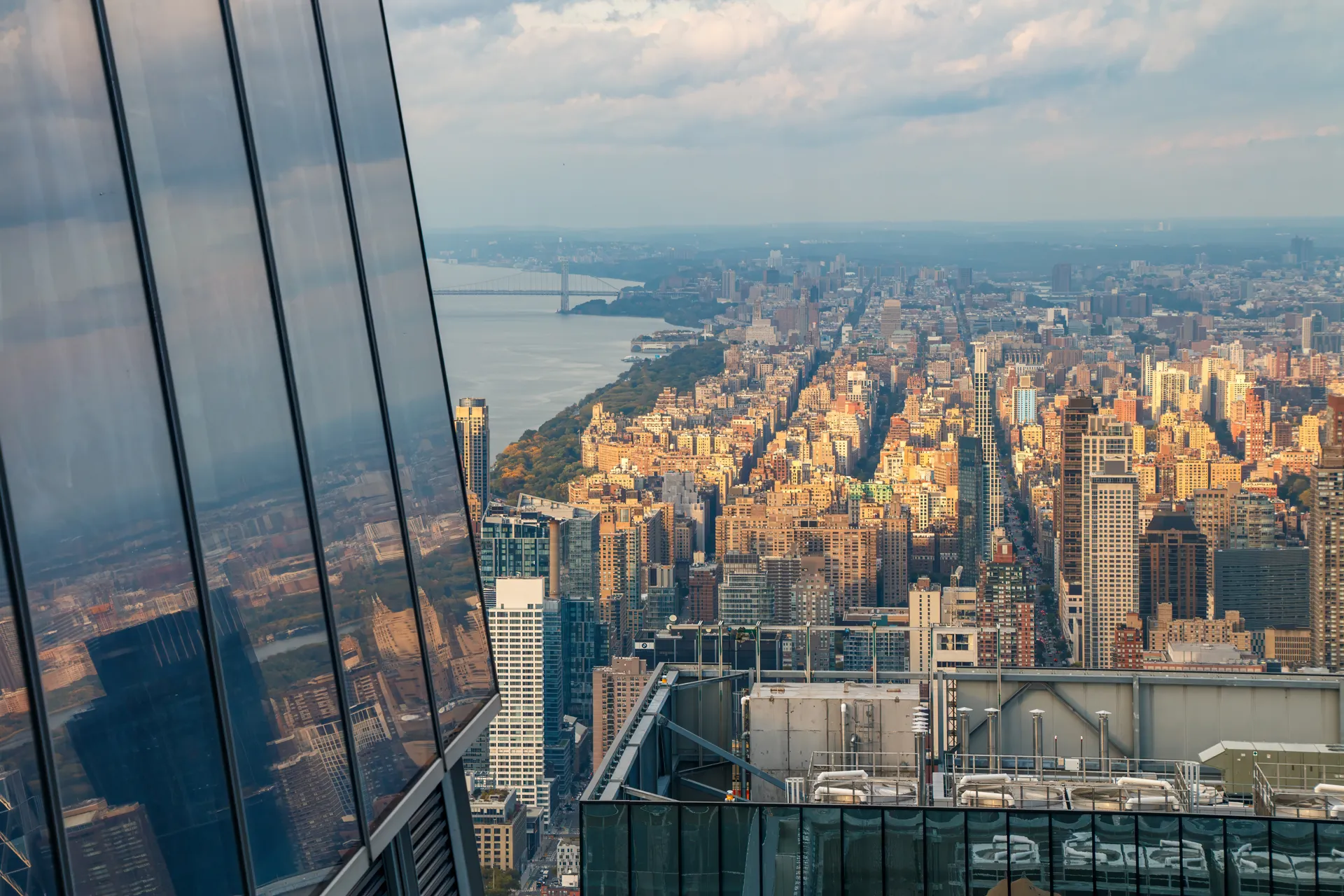 View from NYC building of the river and lower buildings