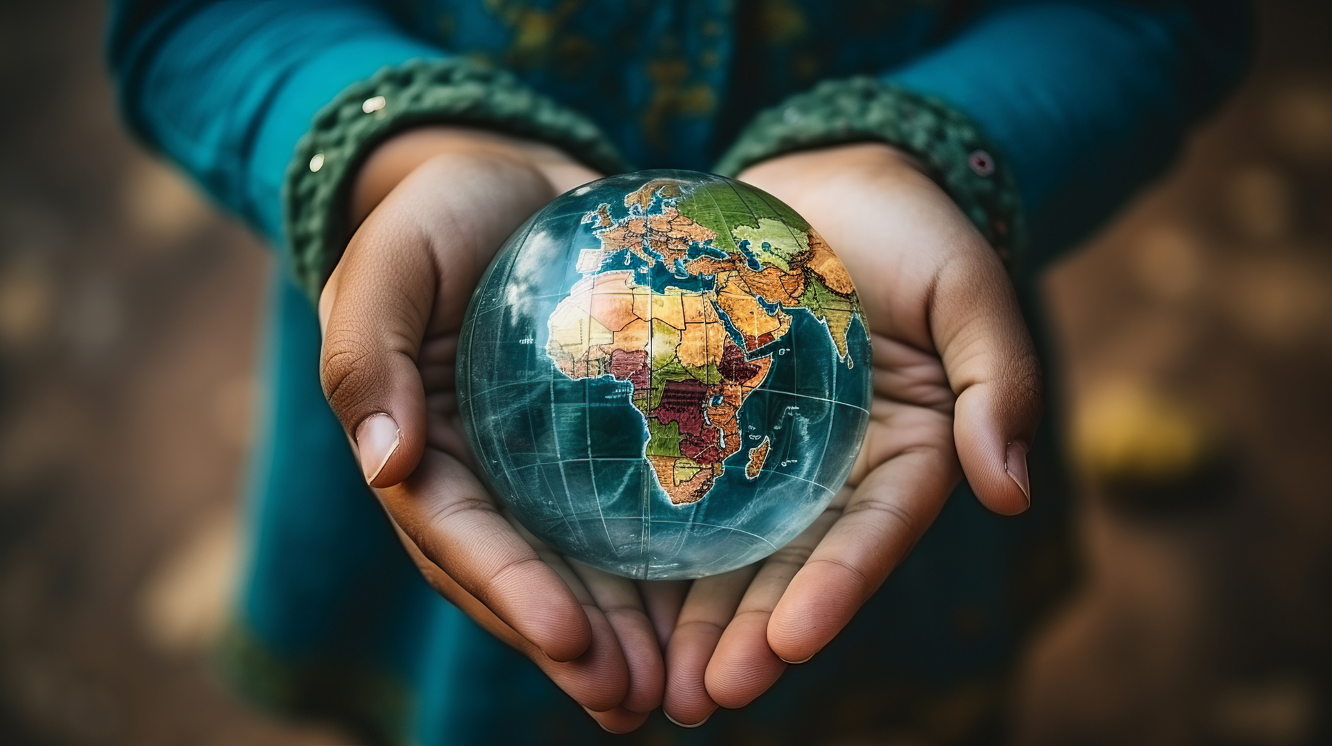 Woman holding the world in her hands close-up