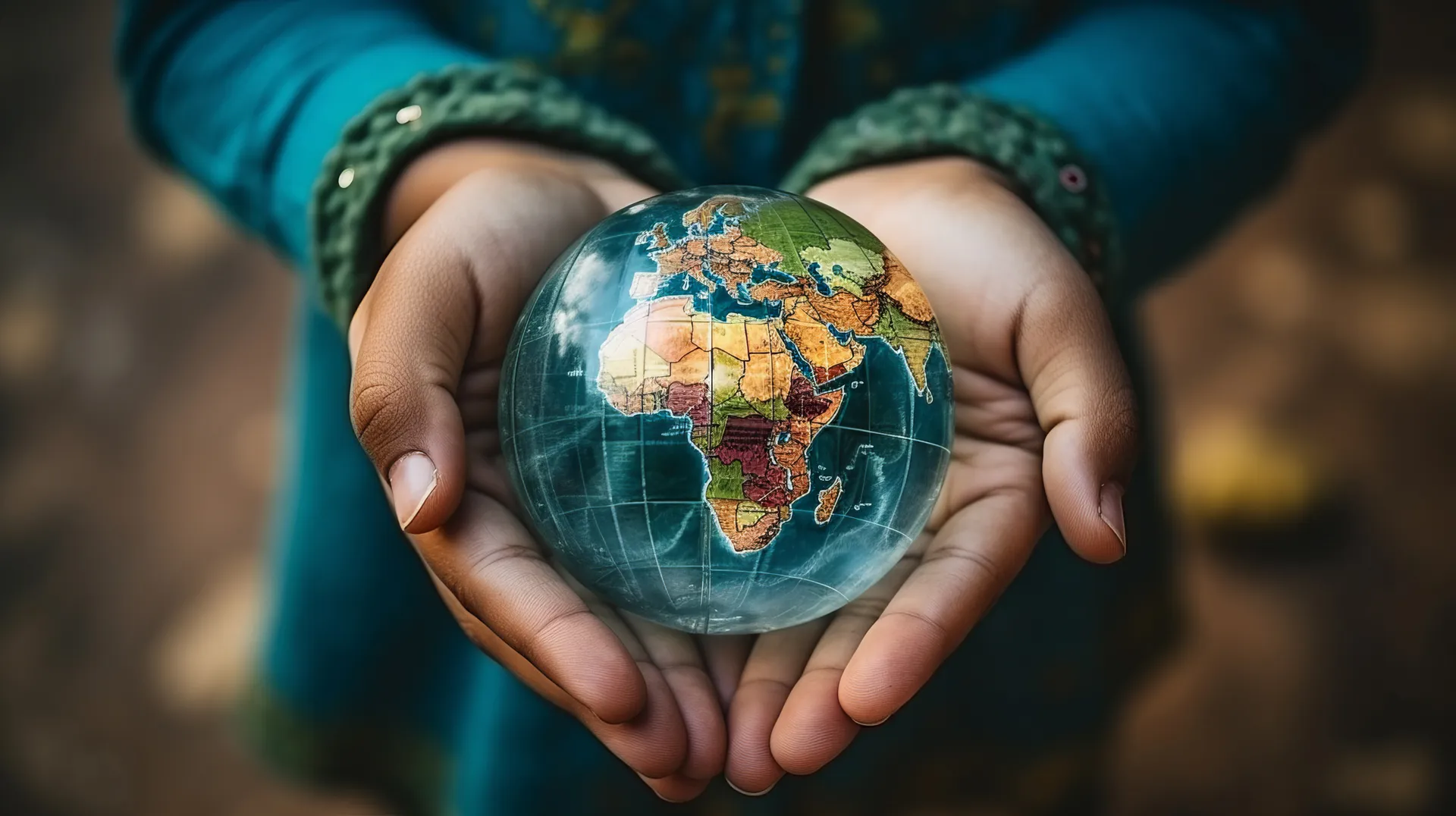 Woman holding the world in her hands close-up